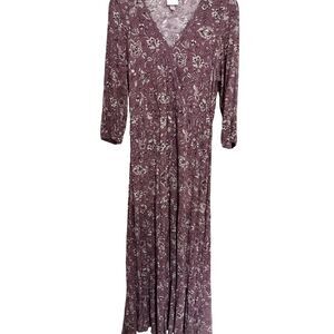 Knox Rose Maxi Dress M Lavender Floral Long Sleeve V-Neck Tiered Cottage